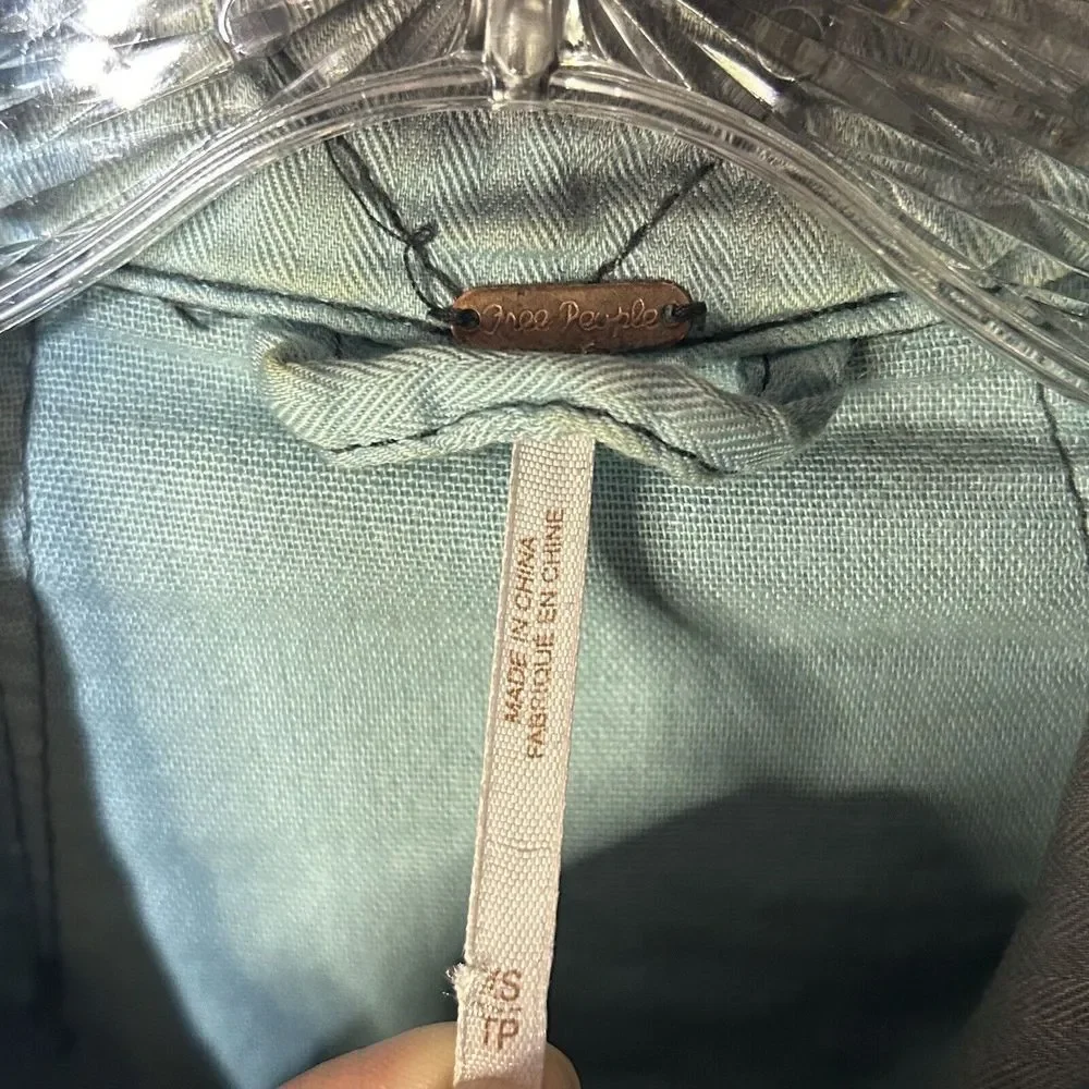 Free People Double Cloth Jacket Military Drawstring Jacket Womens XS Blue Gray